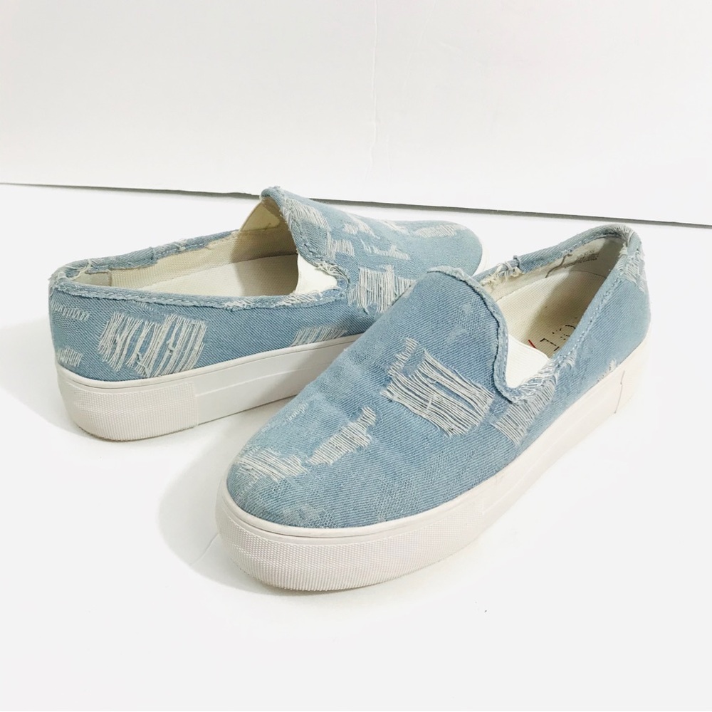 Sole Society Distressed Denim Slide on Shoes Size 8